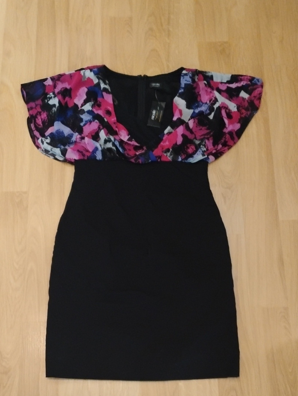 Black Sheath Dress with Pink Floral Capelet